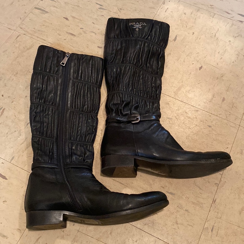 PRADA black leather high boots sz 6.5